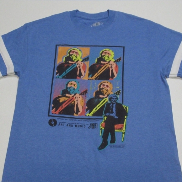 Jerry Garcia + Andy Warhol blue & white ringer tee Small - Picture 2 of 6